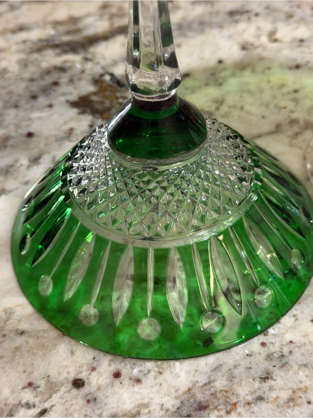 Vtg Handmade Hungarian Martini Glasses Set of 4 Emerald Green & Yellow Crystal